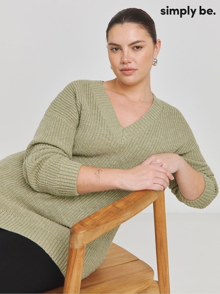 Simply Be Boucle V-Neck Longline Knitted Jumper (AY6129) | 182 LEI