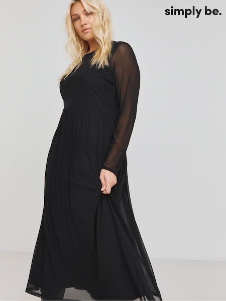 Simply Be Black Mesh Midi Dress (AY6136) | $62