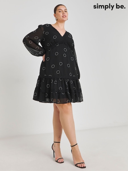 Simply Be Black Lace Trim Georgette Skater Dress (AY6137) | 170 QAR