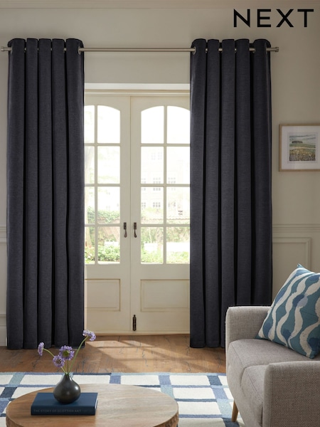 Blue Textured Embossed Faux Suede Lined Eyelet Curtains (AY6154) | 343 QAR - 833 QAR