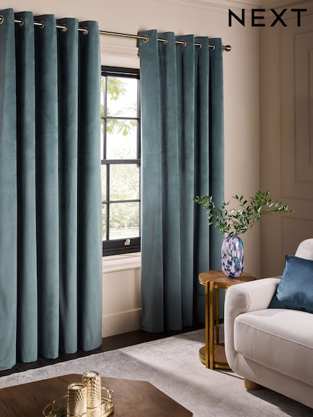 Blue Teal Matte Velvet Blackout/Thermal Curtains (AY6156) | €56 - €151