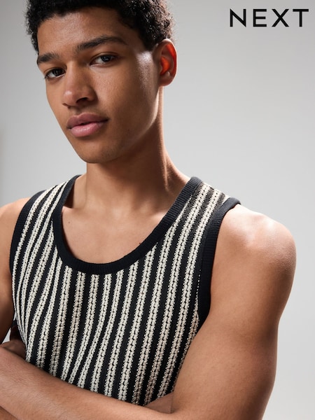 Black/White Stripe Textured Craft Vest (AY6161) | AED87