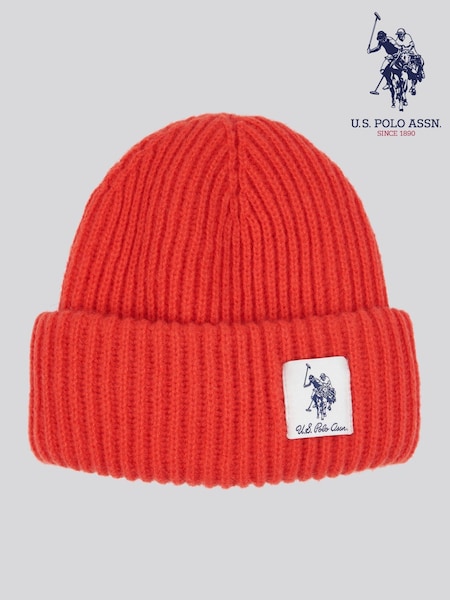 U.S. Polo Assn. Orange Womens Double Horsemen Woven Patch Beanie (AY6199) | AED58