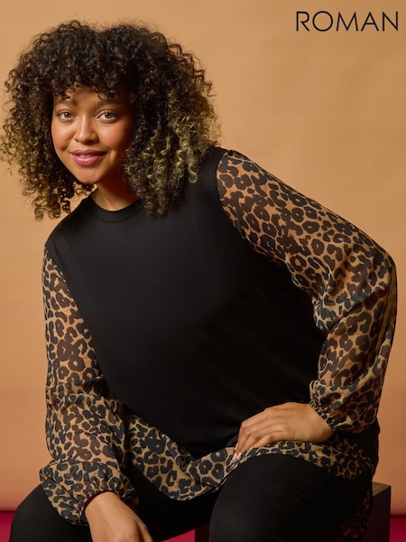 Roman Brown Curve Animal Print 2 In 1 Top (AY6222) | 247 QAR
