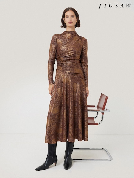 Jigsaw Metallic Brushed Bronze Draped Dress (AY6231) | €113