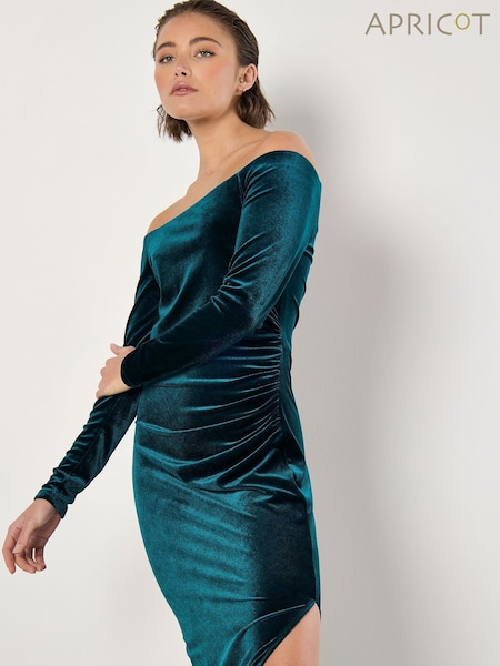 Apricot Green Bardot Velvet Midi Dress (AY6353) | €21.50