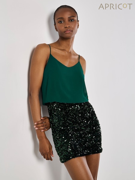 Apricot Green Chiffon Cami Sequin Skirt Dress (AY6354) | €21.50