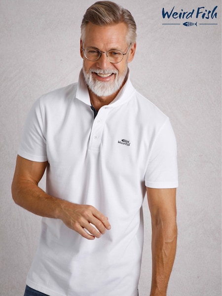 Weird Fish White Miles Pique 100% Cotton Polo Shirt (AY6399) | €54