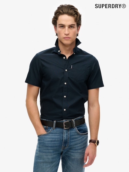 Albastru închis - Cămașă Oxford cu mânecă scurtă Superdry 100% bumbac (AY6430) | 335 LEI