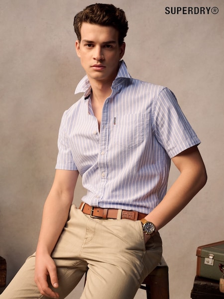 Albastru - Cămașă Oxford cu mânecă scurtă Superdry 100% bumbac (AY6449) | 335 LEI