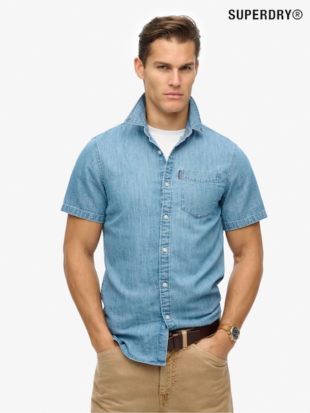 כחול  - Superdry Essential 100% Cotton Denim Shirt (AY6453) | ‏226‏₪