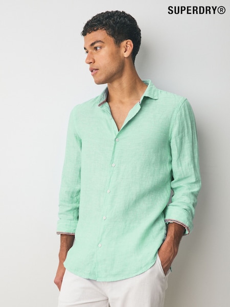 Superdry Green Vacation Long Sleeve 100% Linen Shirt (AY6459) | €94