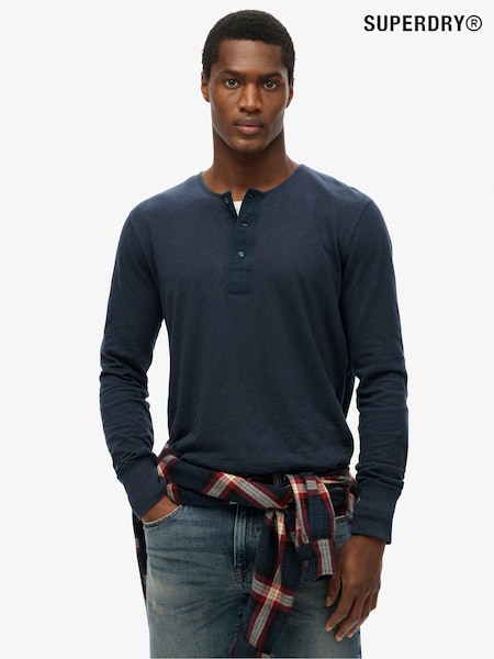 Superdry Blue Merchant Grandad Jersey 100% Cotton Top (AY6460) | R$ 345