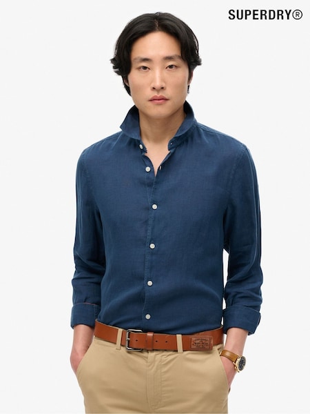 כחול כהה - Superdry חולצה עם שרוולים ארוכים,, דגם Vacation, %100 פשתן (AY6466) | ‏327‏₪