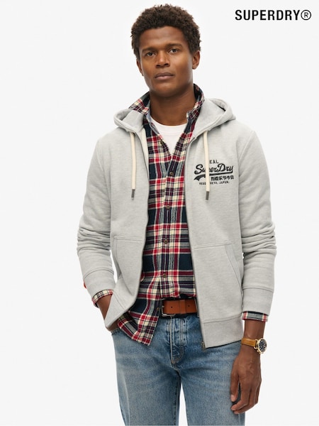 Superdry Grey VL Embroidered Relaxed Zip Hoodie (AY6468) | R$ 590