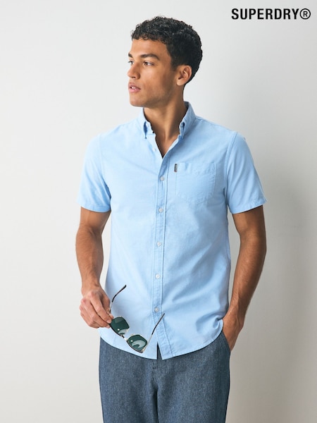 cerul Albastru - Cămașă Oxford cu mânecă scurtă Superdry 100% bumbac (AY6471) | 335 LEI