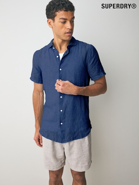 כרום כחול - Superdry Vacation 100% Linen Shirt (AY6477) | ‏277‏₪