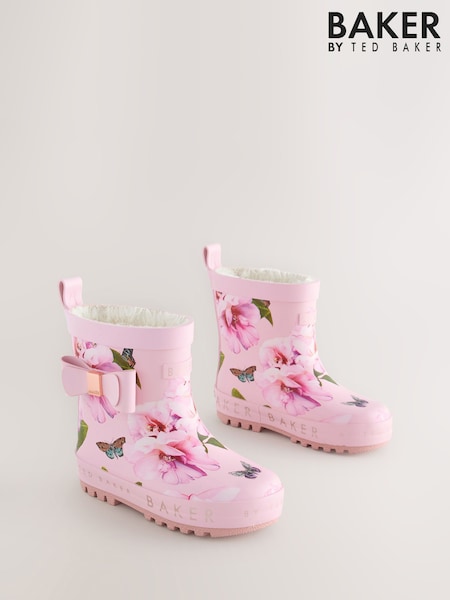Baker by Ted Baker Girls Faux Fur Lined Welly Boots with Bow (AY6481) | €29 - €32