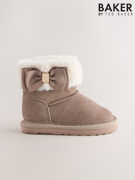 Baker by Ted Baker Girls Faux Fur Cuff Boot Slippers with Bow (AY6503) | AED179