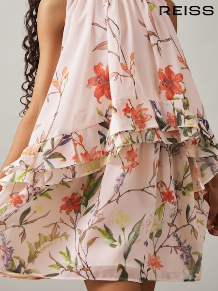 Reiss Pink Print Luni 9-13 yrs Chiffon Tiered Dress (AY6539) | ₪481