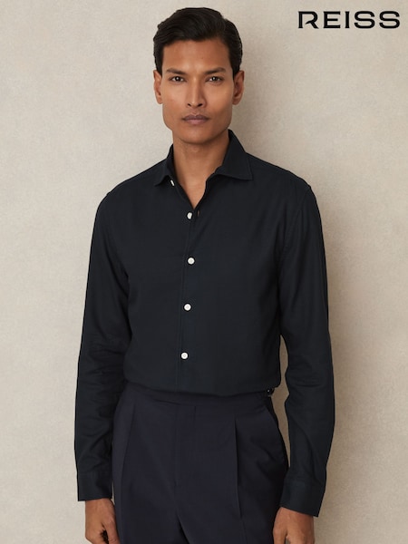 Reiss Navy Carvalho Cotton-Piqué Garment-Dyed Shirt (AY6551) | €76