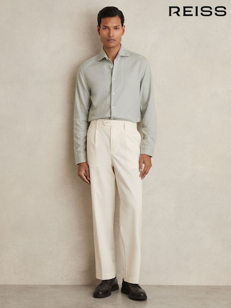 Reiss Sage Green Carvalho Cotton-Piqué Garment-Dyed Shirt (AY6554) | 809 QAR