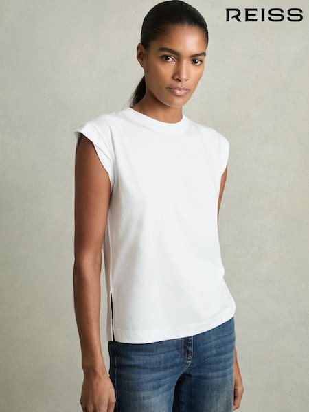 Valkoinen - Reiss Jade Cotton Erittäin lyhyt hiha T-paita (AY6555) | €47