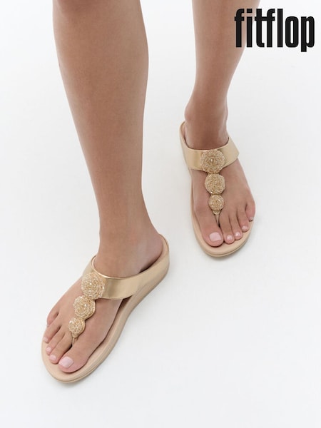 FitFlop Gold Fino Beadie-button Metallic Toe-post Sandals (AY6565) | €142