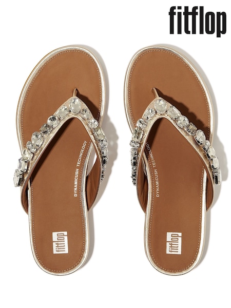 ذهبي - FitFlop Gracie Jewel Deluxe Leather Sandals (AY6571) | ‏582 د.إ.‏