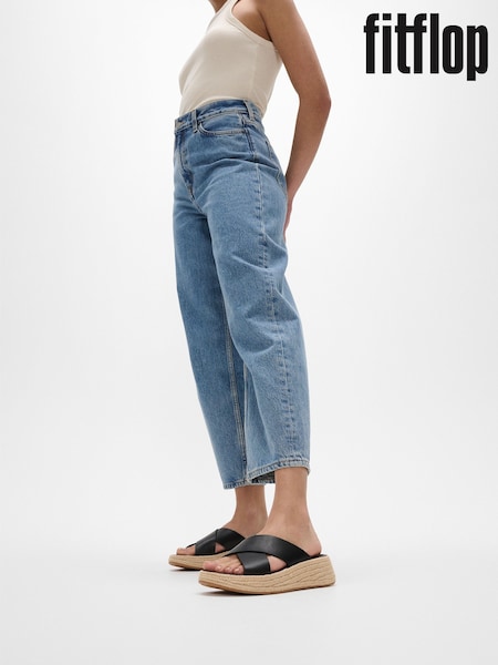 FitFlop F-mode Espadrille Leather Flatform Cross Black Sandals (AY6574) | €140
