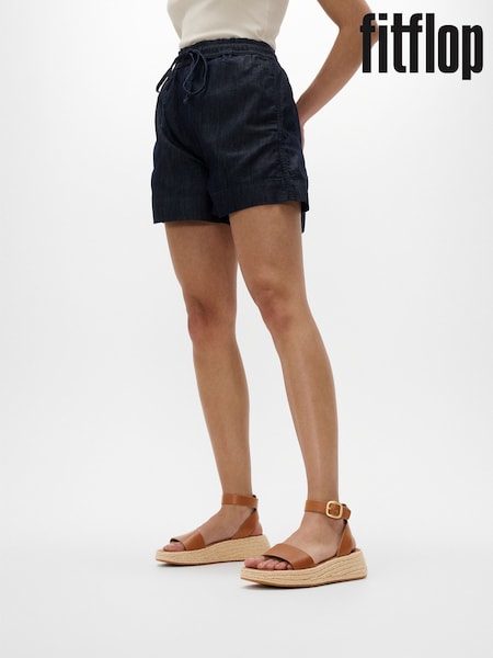 FitFlop F-mode Espadrille Leather Flatform A/strap Brown Sandals (AY6582) | €140