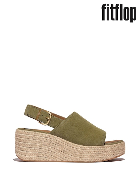 FitFlop Platfforms Espadrille Suede Wedge B/strap Green Sandals (AY6584) | $183