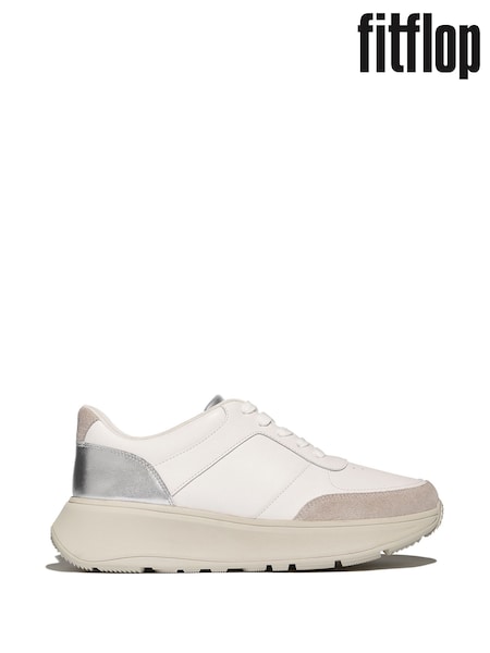 FitFlop F-Mode Leather Suede Metallic Flatform White Sneakers (AY6590) | €172