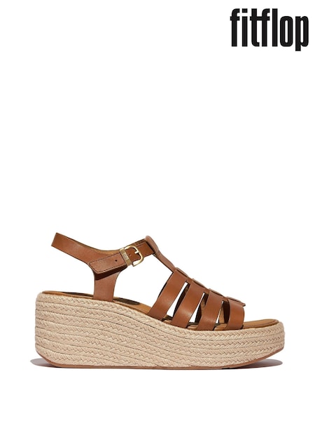 FitFlop Platfforms Leather Fisherman Wedge Brown Sandals (AY6598) | €165