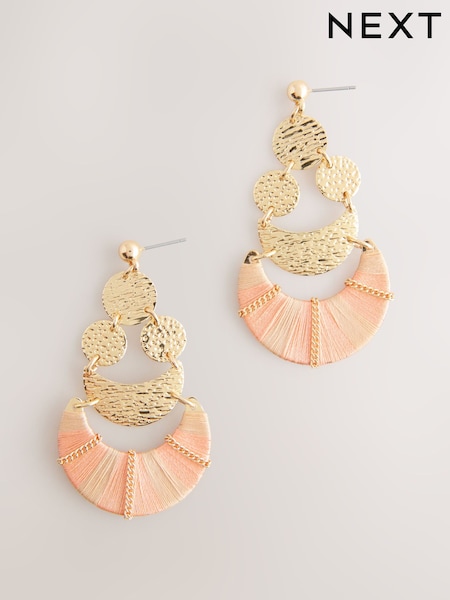 Pink Thread Wrapped Disc Drop Earrings (AY6620) | €16