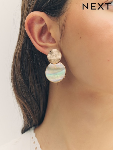 Gold Tone Shell Disc Drop Earrings (AY6621) | €16