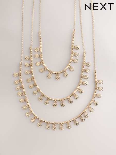 Gold Tone Disc Beaded Multi Layer Necklace (AY6639) | €34.50