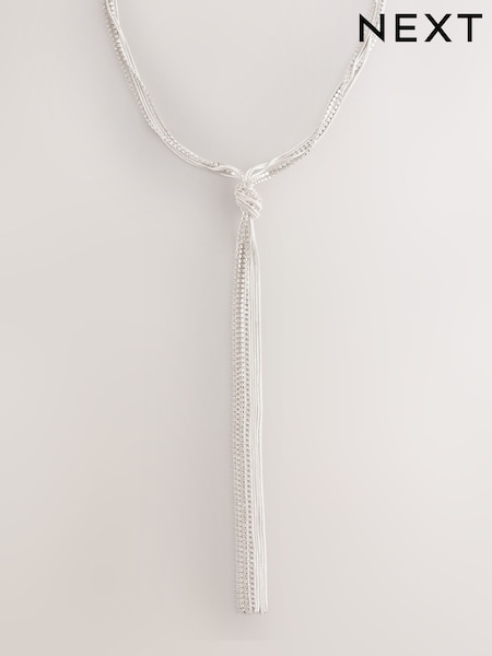 Silver Tone Knot Detail Long Tassel Necklace (AY6641) | €29