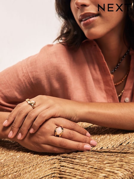 Tono dorado - Chunky Pearl Effect Rings Pack (AY6649) | 19 €
