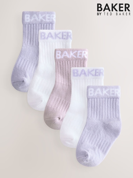 Lilac/White - Baker by Ted Baker Girls Socks 5 Pack (AY6653) | € 11 - € 12