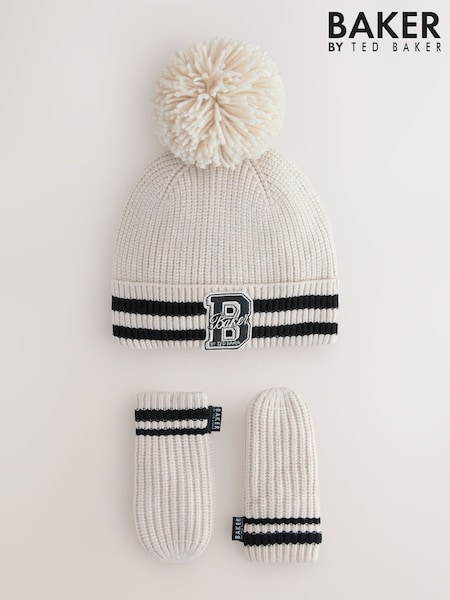 Baker by Ted Baker Boys Varsity Logo Pom Beanie and Mittens Set (AY6660) | AED144