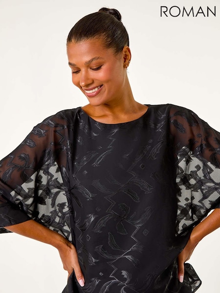 Roman Black Zig Zag Burnout Overlay Top (AY6676) | 173 QAR