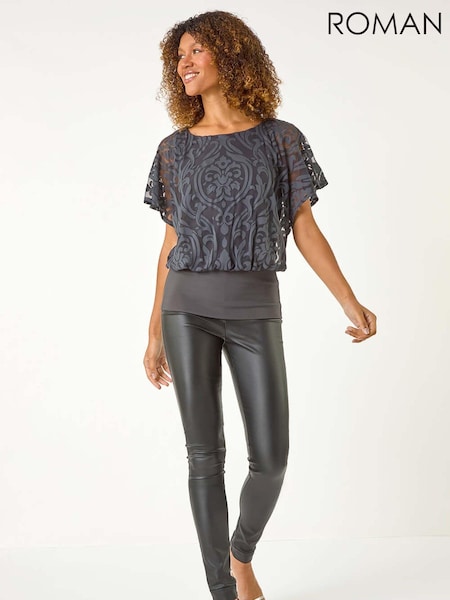 Roman Grey Baroque Burnout Print Top (AY6682) | 2,403 UAH