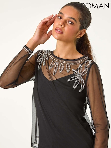 Roman Embellished Sequin Mesh Top (AY6686) | ‏264‏₪