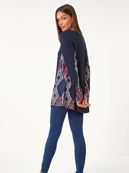 Roman Blue Side Printed Stretch Tunic Top (AY6689) | R$ 425