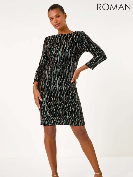 Roman Sequin Embellished Velvet Bodycon Dress (AY6693) | R$ 785