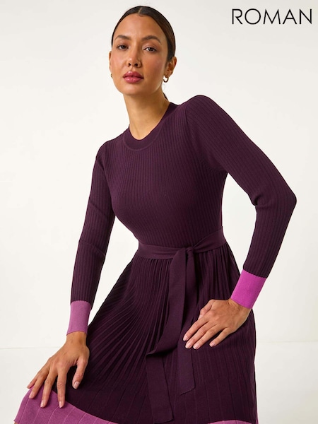 Roman Purple Contrast Border Knitted Stretch Dress (AY6694) | 2,884 UAH