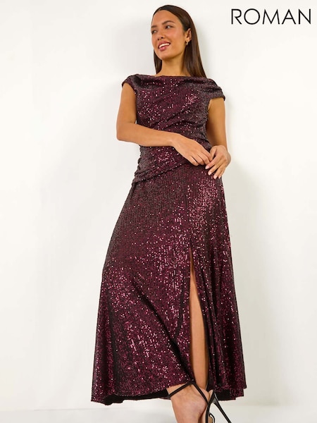 Пурпурный - Roman Sequin Cowl Neck Stretch Maxi Dress (AY6698) | €113