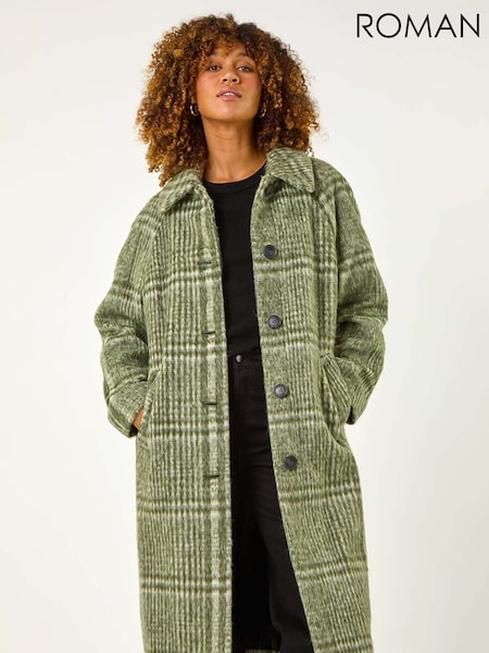 Roman Green Check Print Brushed Buttoned Coat (AY6701) | €114