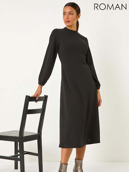 Musta - Roman Korkea kaulus Fit and Flare Stretch- Mekko (AY6704) | €66